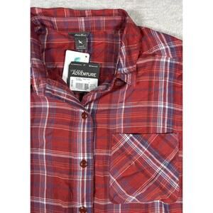 Eddie Bauer Boyfriend Fit Plaid Button Up Shirt Womens Large NWT  MSRP $70 New
